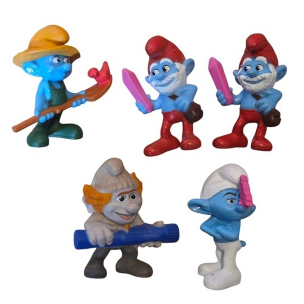 2011 2013 McDonalds Smurfs Hackus, Papa Smurf, Farmer & Grumpy PVC 3"